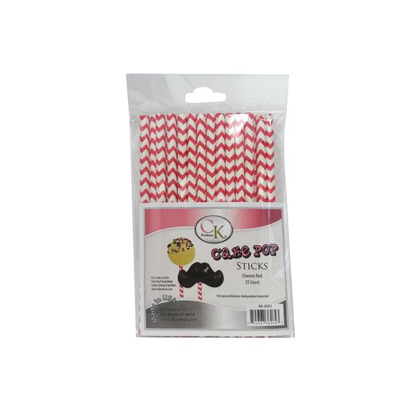 Cake Pop Sticks Chevron Red 6" - pkg 25 600