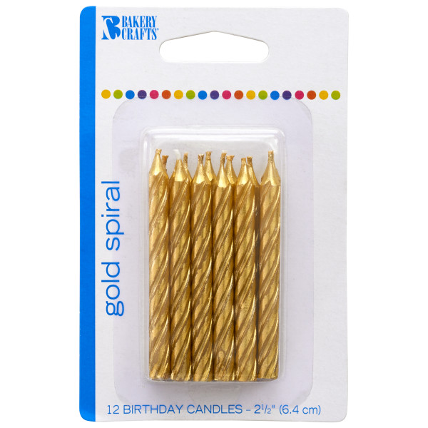 Gold Spiral Candles 12 pcs 2.5\" by Bakery Crafts