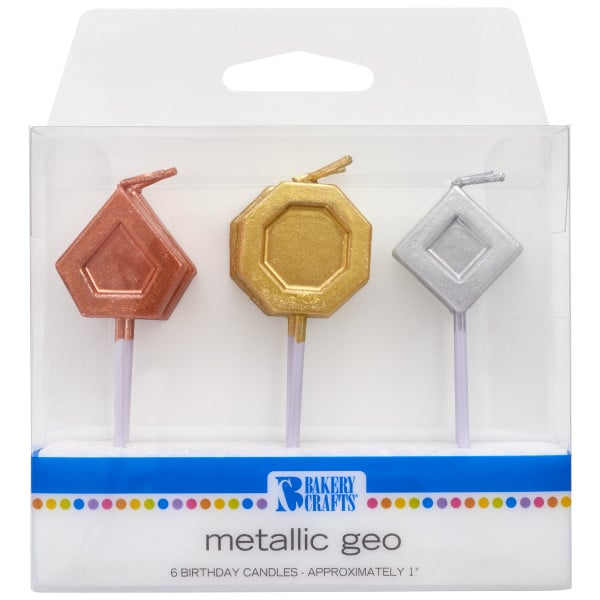 Metallic Geo Lux Candles 6 pcs Assorted Shapes 1\"