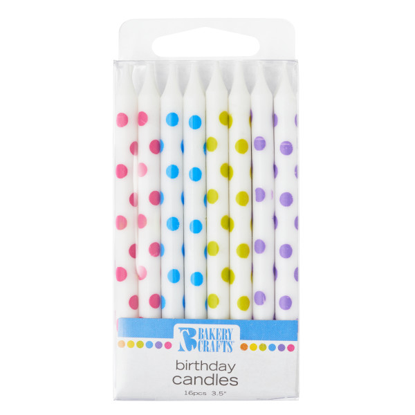 Dotted White 3.5\" Candles - 16 pcs by Bakery Crafts