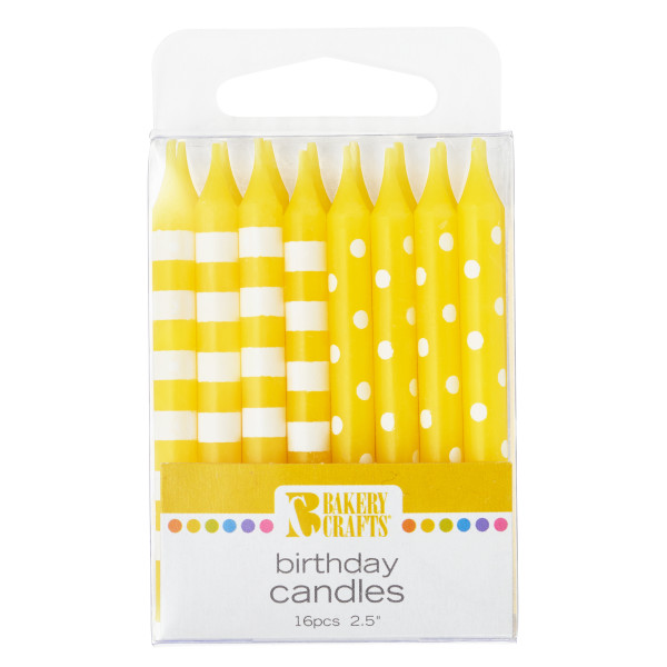 Stripes & Dots Yellow Candles - 16 pcs 2.5\" by Bakery Crafts