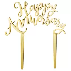 Gold Happy Anniversary Vertical Cake Topper - Pack of 6