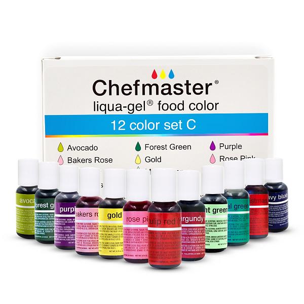 12 Color Kit C 0.7 oz Liqua-Gel Food Color by Chefmaster 600