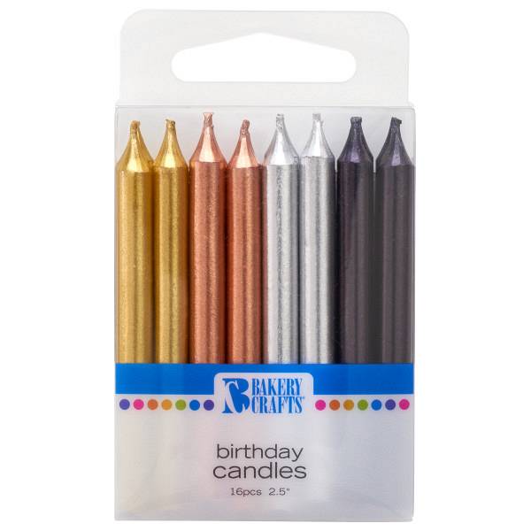 Smooth Metallic Candles 16 pcs 2.5" by Bakery Crafts 600