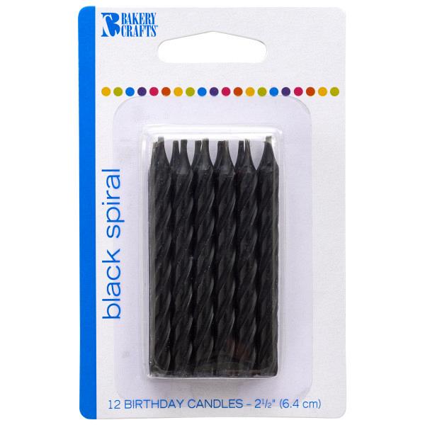 Spiral Black Candles 12 pcs 2.5\" by Bakery Crafts