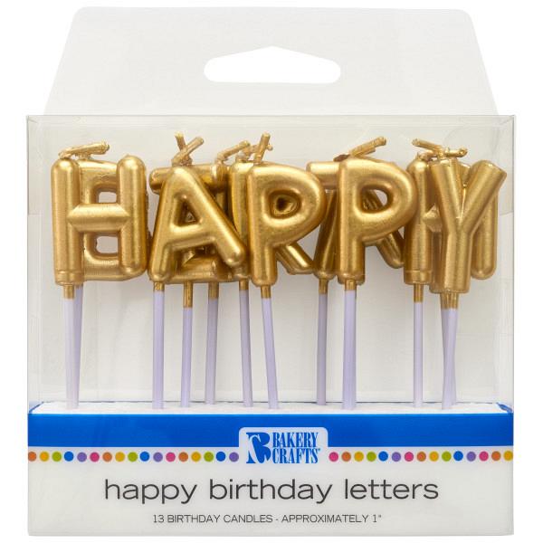 Gold Happy Birthday Candle Set - 1\" by Bakery Crafts