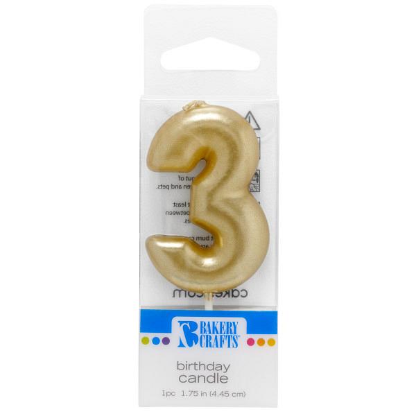 Gold Number 3 Candle 1.75\" by Bakery Crafts