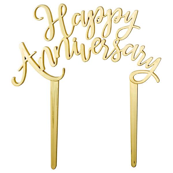 Gold Happy Anniversary Vertical Cake Topper - Pack of 6 600
