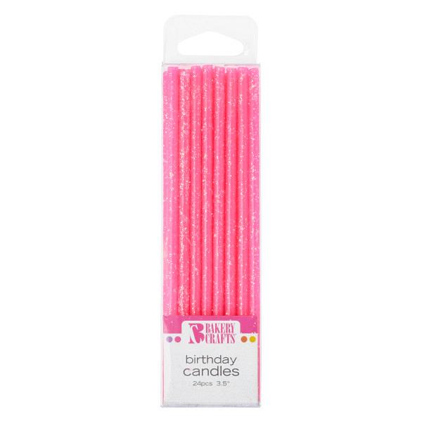 Slim Glitter Pink Candles 24 pcs 3.5\" by Bakery Crafts