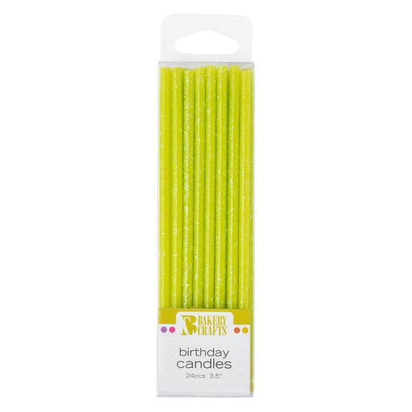 Slim Glitter Lime Candles 24 pc 3.5\" by Bakery Crafts