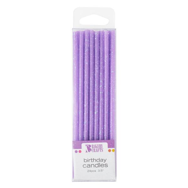 Slim Glitter Purple Candles 24 pcs 3.5" by Bakery Crafts 600